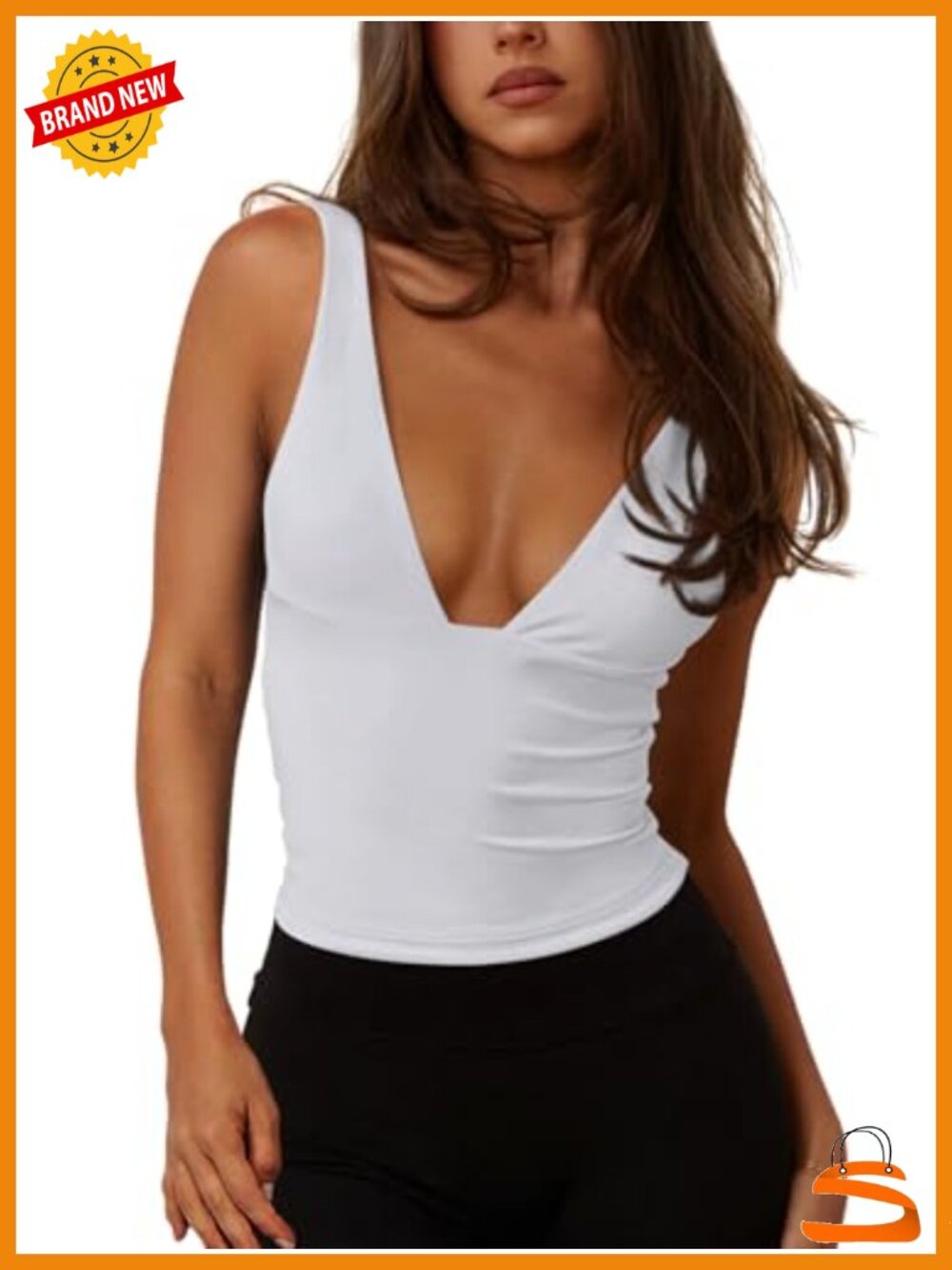 Sexy Plunge Deep V Neck Sleeveless Backless Tank Top Crop Top for Yoga Workout